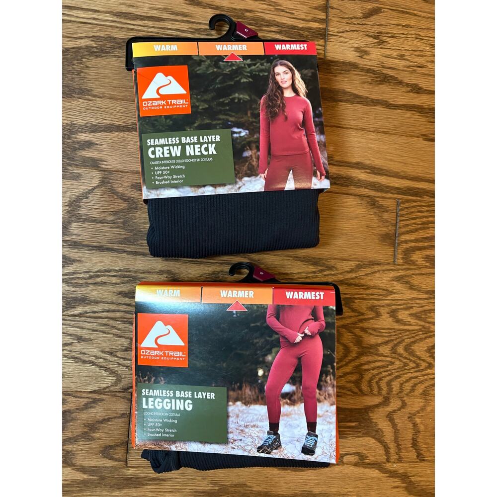Ozark Trail Womens Small Base Layer Set Crew Neck & Leggings Black Thermal NEW